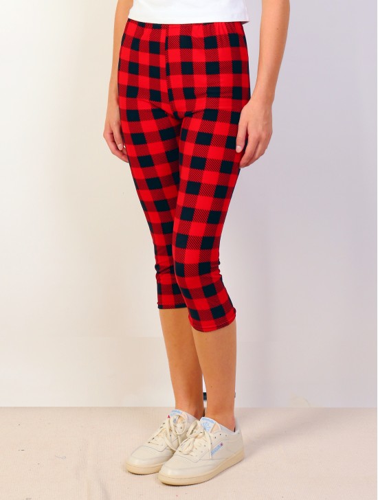 Buffalo Plaid Print Stretchy Capri Legging